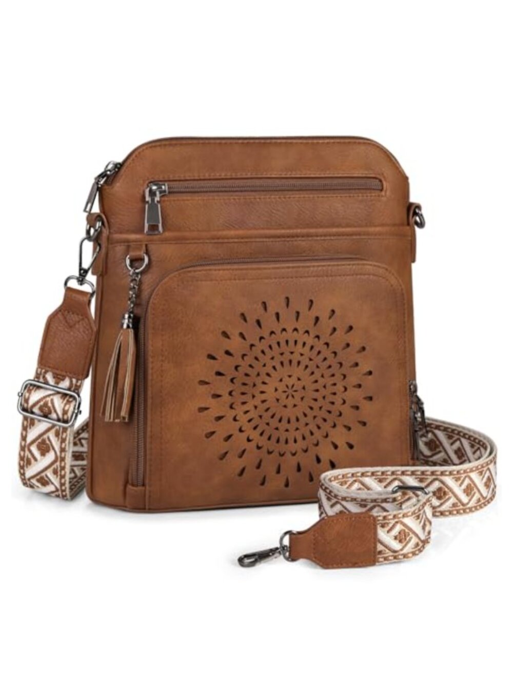 Trendy PU Leather Crossbody Bag with Multi Pockets, Detachable Strap